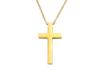 Stainless Steel Cross Pendant Necklace, Engravable Disc Charm, 45cm Chain