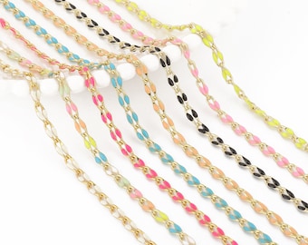 Enamel Cable Chain, 18K Gold Plated Rolo Chain for Jewelry Making