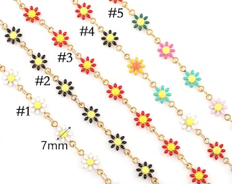 Enamel coloured ball chain, 304 stainless steel coloured daisy bead chain cable chain for jewellery making Bracelets, waist chains, anklets