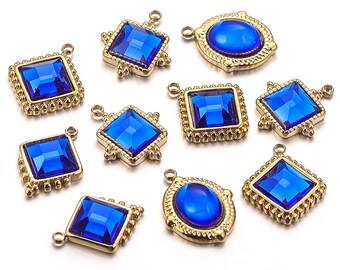 Stainless Steel Geometric Blue charms, handmade Beaded pendant  for jewelry making supplies