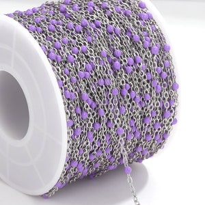 Lavender Purple Enamel Ball Chain for Permanent Jewelry Making: The Durable 304 Stainless Steel Cable Chain Wholesale Bulk Chain on Spool