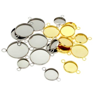 304 Stainless steel 6mm 8mm 10mm 12mm 25mm Round Bezel Cabochon Pendant Blank Glass Cabochon Setting Pendant Tray Base pendant setting