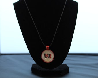 Black and Red Love Word , gift for her cross stitch necklace handmade