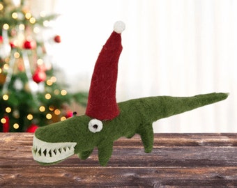 Felt Animal, Felt Ornaments, Felt Alligator, Hanging Ornaments, Felt Christmas Ornament, Felt Animal Ornament, Needle Felt Animal