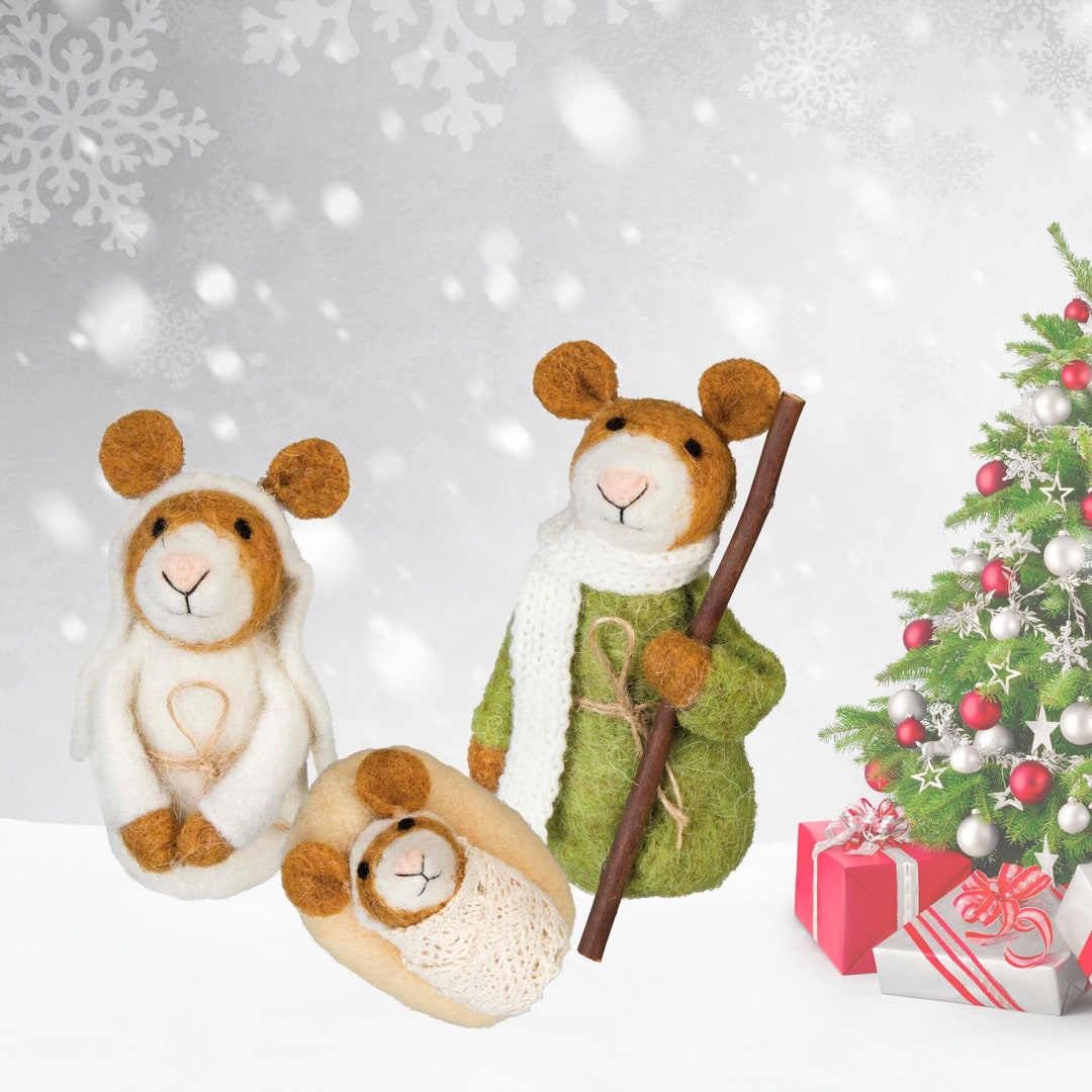 Mouse Nativity Set, Felt Animal, Felt Mouse Ornament, Needle Felt Mouse