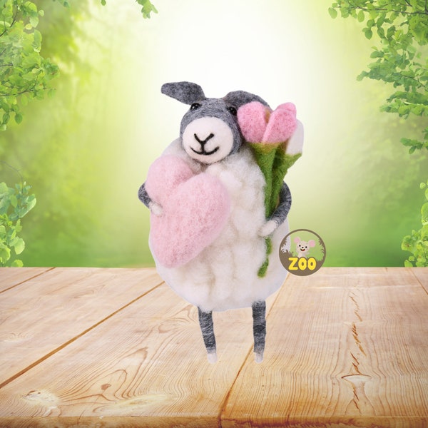 Felt Lamb, Wool Animals, Valentines Day, Valentines Day gifts, Felt Animals, Felt Ornament, Needle Felt Ornaments