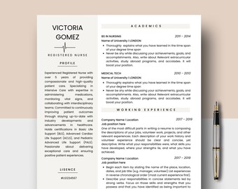 CV van geregistreerde verpleegkundige, CV van verpleegkundige student, CV van verpleegkundige, nieuwe afgestudeerde verpleegkundige, CV-sjabloon Medisch, Student-verpleegkundige, CV van de gezondheidszorg