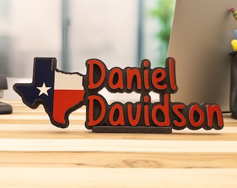 Texas Theme Teacher Gift, Desk Name Plate, Personalized Office Name Sign for Desktop, Name Plaque For Texans, Lone Star State Gift For Boss