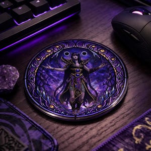 Xal’atath Stained Glass Coaster | Acrylic Fantasy Gaming Desk Decor (4" Round)