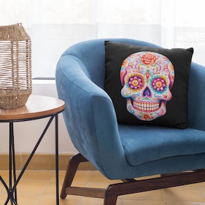 Day of the Dead Calavera Pillow - Black Pillow