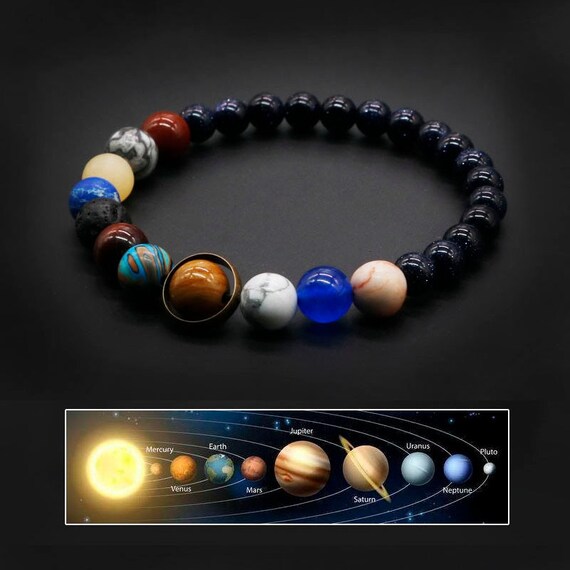 Universe Galaxy Solar System Bracelet Natural Stone or Wooden