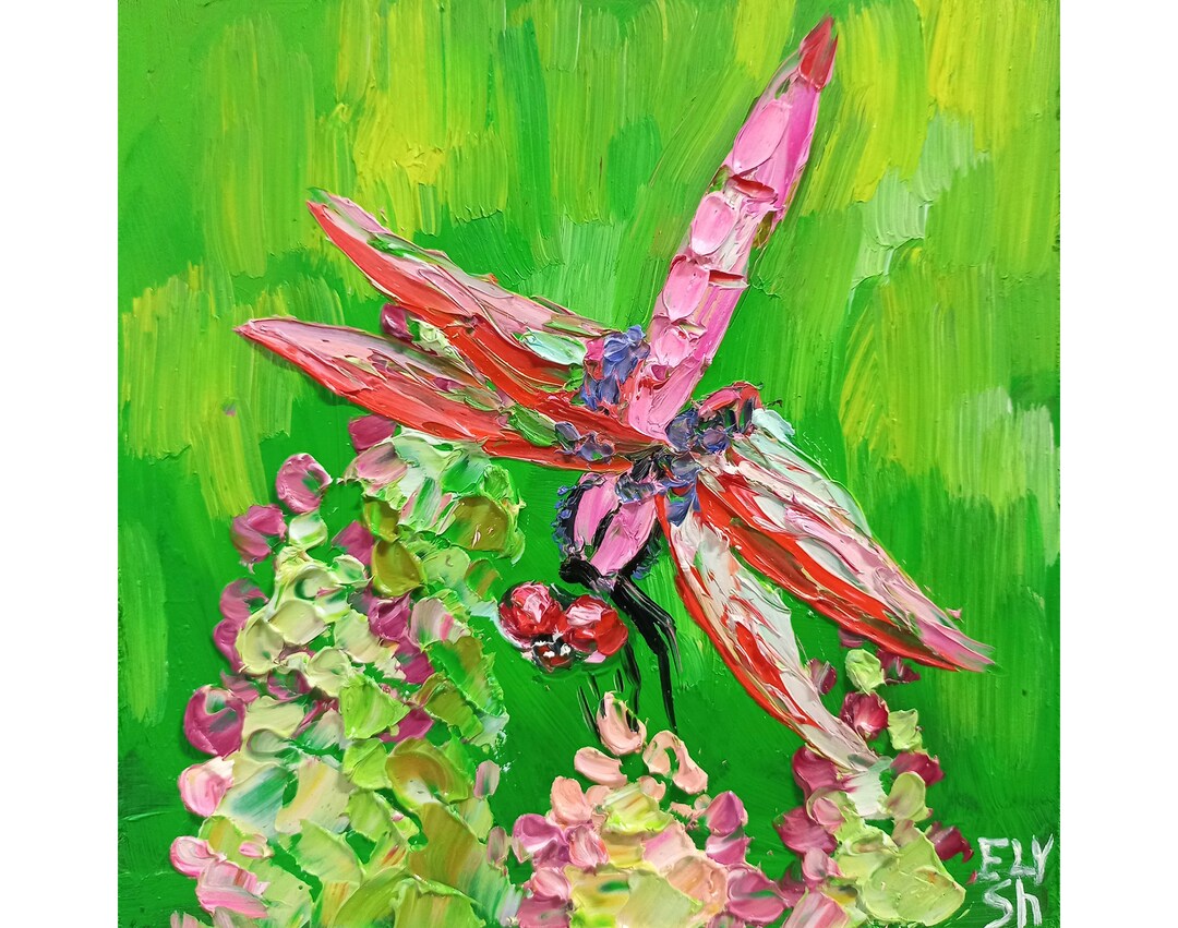 Original Dragonfly Oil Painting: Small Impasto Insect Art (6x6 Inches ...