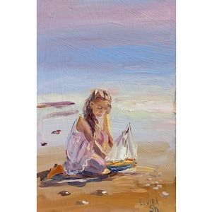 Children painting Original art Girl oil painting Small wall art 8/12 inches by GreatElvPainting