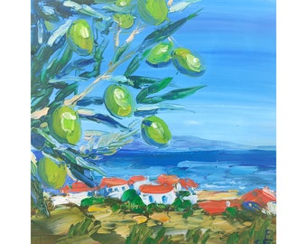 Italienisches Olivenbaum Ölgemälde: Kleines Impasto Art (20x20cm)
