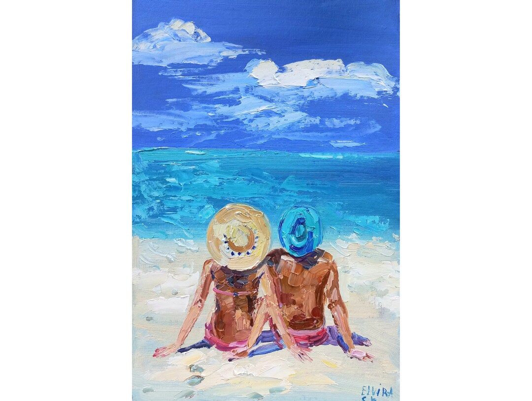 original-beach-oil-painting-couple-seascape-impasto-art-8x12-inches