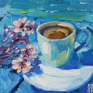 Original Oil Painting: Cup of Coffee Still Life, 6x6