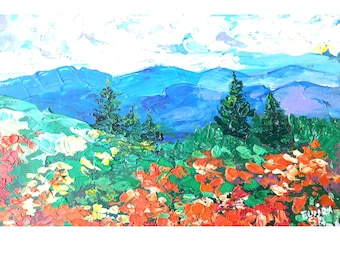 North Carolina painting Mountains Original art American landscape wall art 12/8 inches by GreatElvPainting