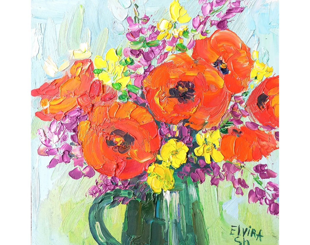 Poppy Painting Impasto Original Art Tuscany Flowers Poppies Painting 8/ ...