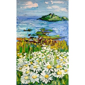 Original Daisy Oil Painting: Big Sur California Seascape (8x12 in)