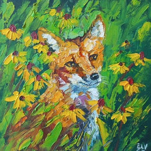 Pintura al óleo de zorro: Arte animal original en impasto (20,3 x 20,3 cm)