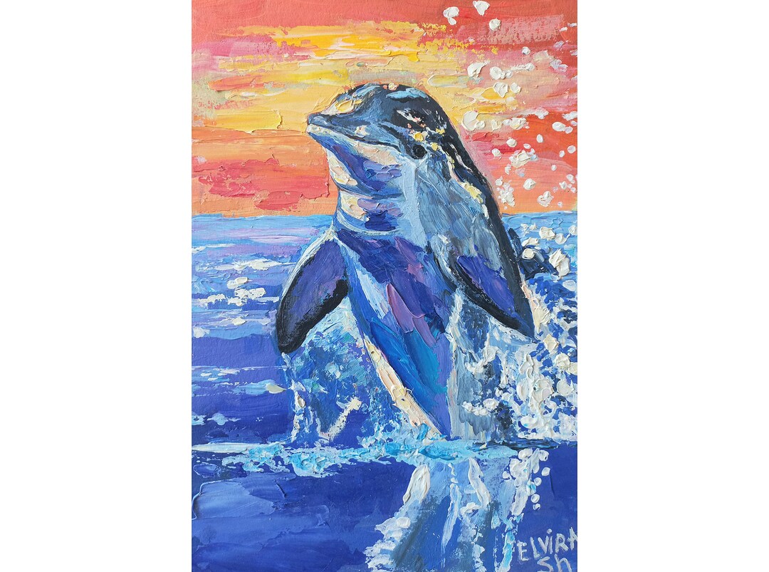 Dolphin Painting Original Art Animal Wall Art Wildlife Animal Painting ...