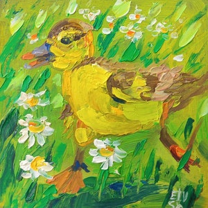 Pintura de pato Arte original Pintura de patito Animal Impasto Pequeña obra de arte 6/6 pulgadas de GreatElvPainting