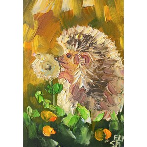Hedgehog painting Animal Original art Wildlife painting 5/7 inches by GreatElvPainting