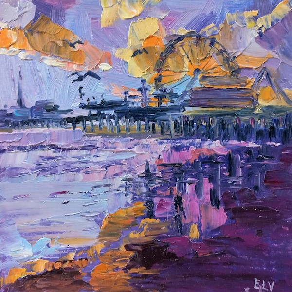 Santa Monica Pier Oil Painting: California Seascape Art (8/8 inches)