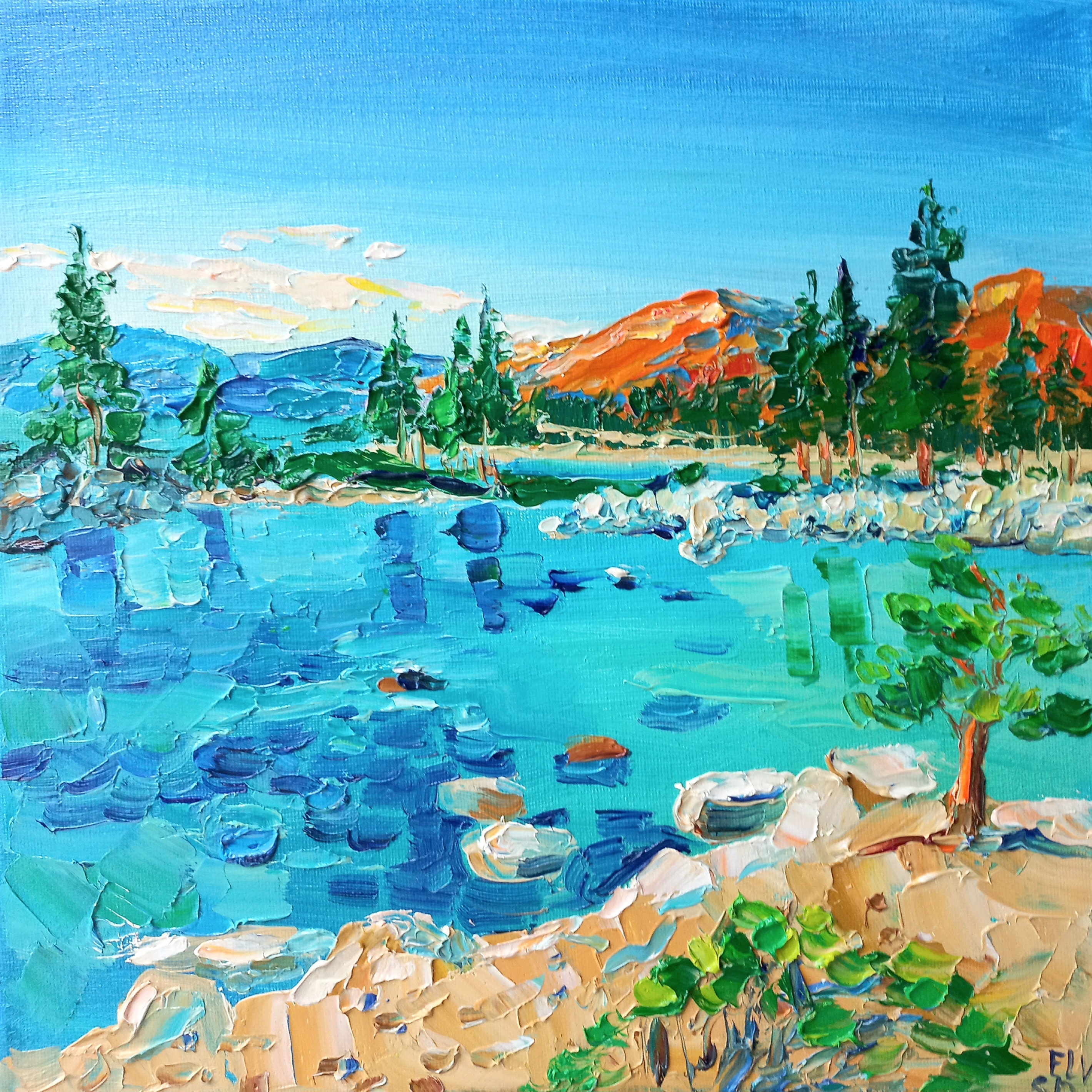 Tahoe Painting Original Art California Canvas Painting Nevad Lake Oil ...