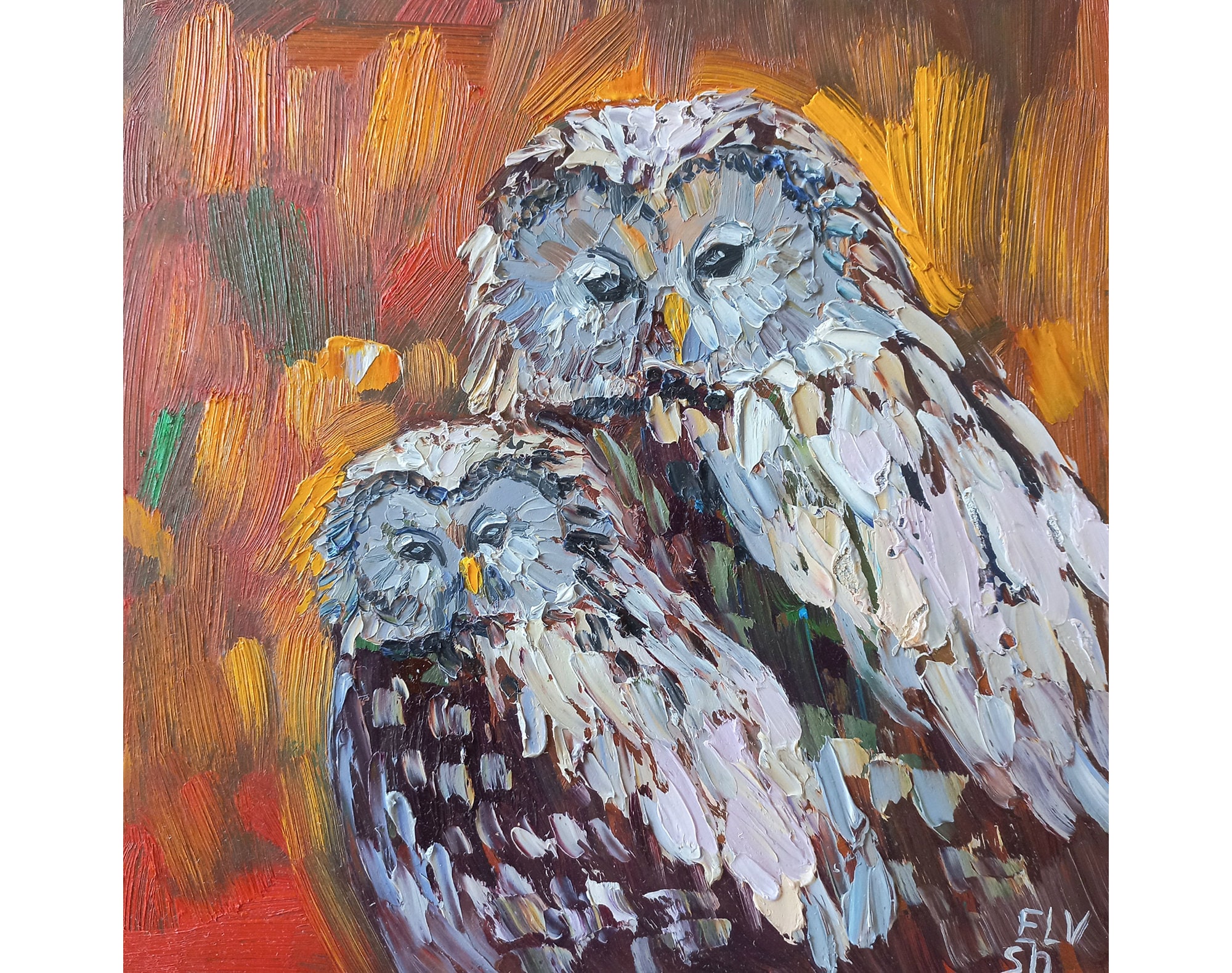 Original Owl Oil Painting: Wildlife Bird Art (8x8 inches) By GreatElvPainting