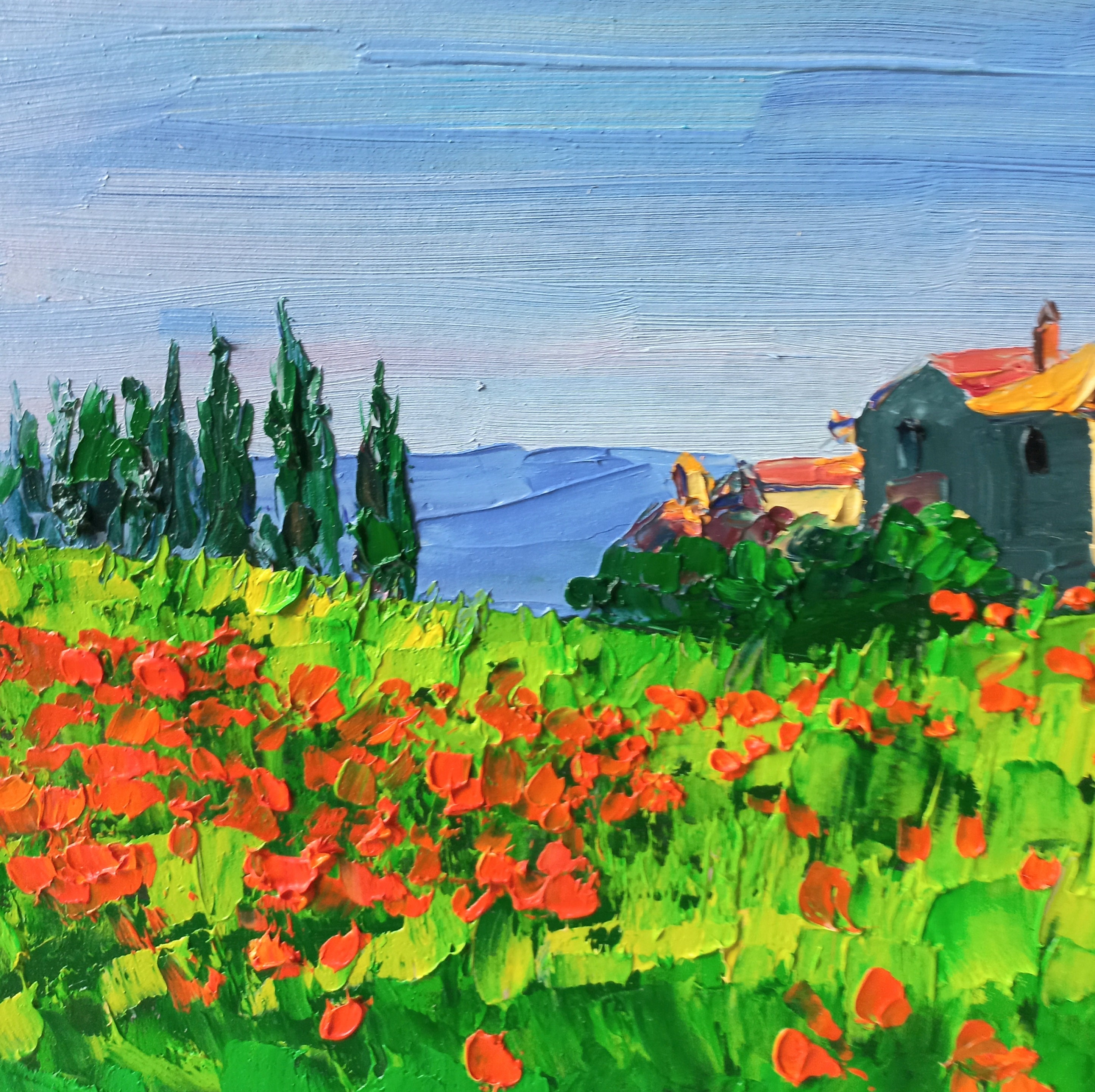 Tuscany Painting Italy Original Art Poppy Field Wall Art 12/8 Inches by ...