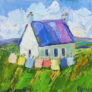 Irish Cottages Ireland Original art Small Impressionist Artwork 8/8 inches by GreatElvPainting