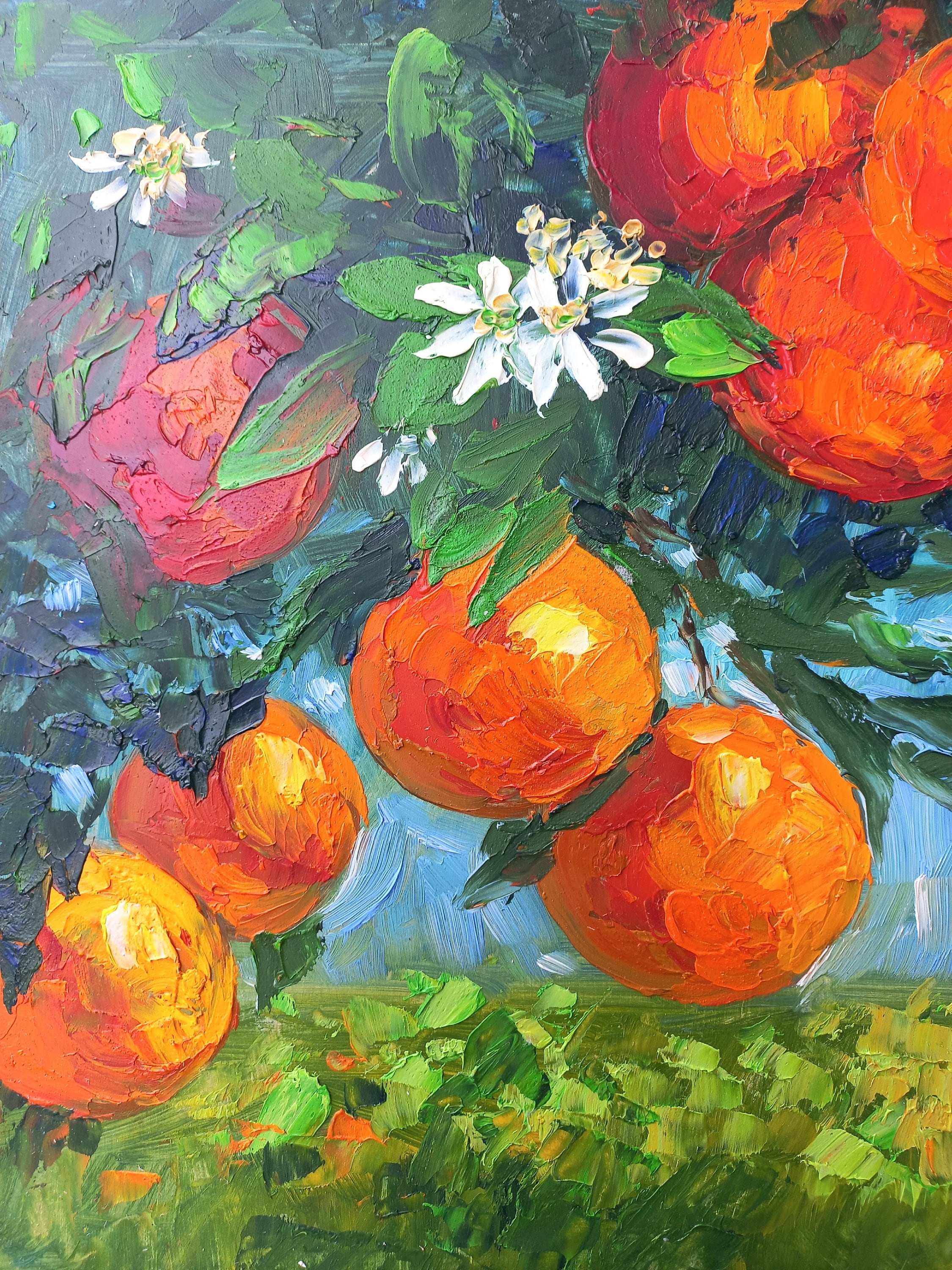 Orange Tree Painting: Original Impasto Oil Art (12x12 In) - Etsy