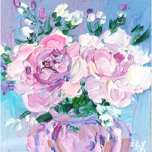 Roses painting Impasto Original art Flowers Rose painting Small artwork 6/6 inches by GreatElvPainting