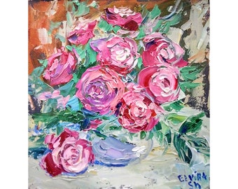 Rose Impasto Painting Original Art Red Roses Painting Flower Wall Art 8 ...