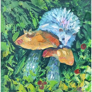 Hedgehog painting Original art Animals painting Small artwork 8/8 inches by GreatElvpainting