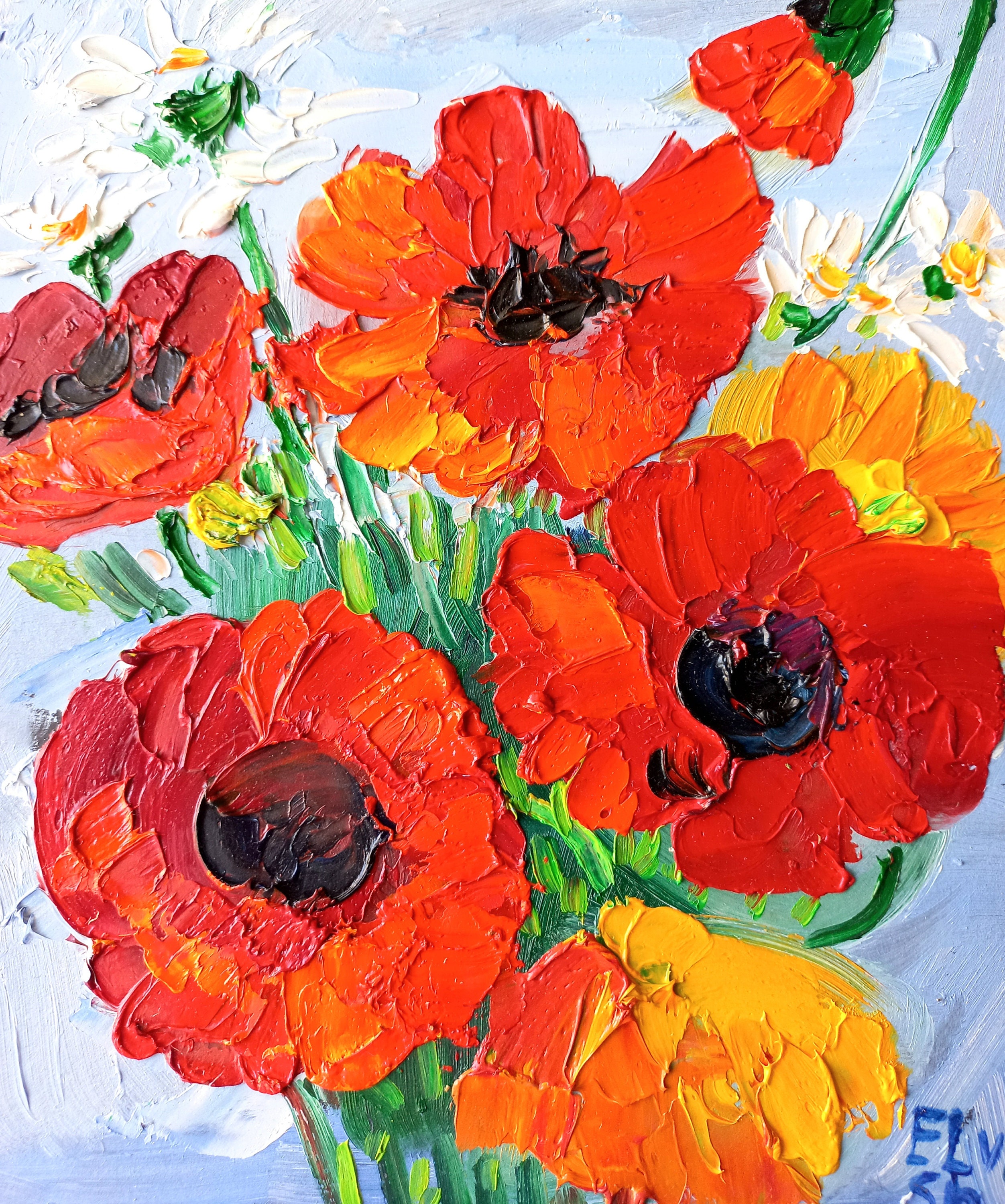 Poppy Painting Flowers Original Art Floral Wall Art Impasto Artwork 8/8  Inches by Greatelvpainting - Etsy, image size:2504x3000
