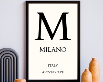 Milano Italy Poster: Minimalist Coordinates Print (Digital Download)