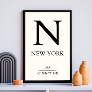 Newyork Wall Art, Printable Wall Art, Newyork Coordinates Poster, Digital Download, Fine Art Eclectic Gallery Art New York City Travel Print