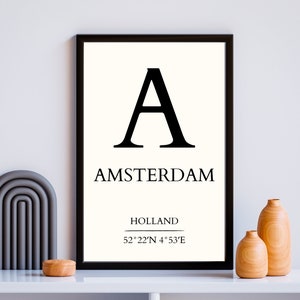 Amsterdam Holland Poster, Printable Wall Art,Amsterdam Coordinates Poster, Digital Download, Eclectic Gallery Art,Amsterdam Printable Poster