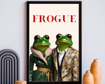 Póster artístico de ranas de moda: portada de la revista Vogue (impresión digital)