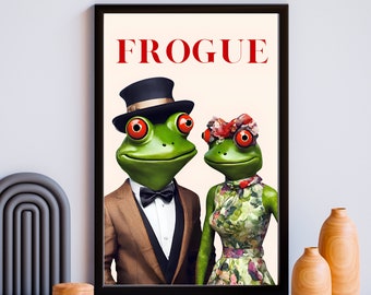 Póster artístico de ranas de moda: portada de la revista Vogue (impresión digital)