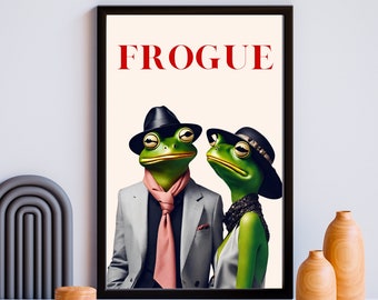 Póster artístico de ranas de moda: portada de la revista Vogue (impresión digital)