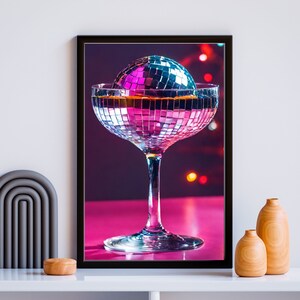Cartel de cóctel de bola de discoteca, impresión de carrito de bar, arte de pared de hora feliz, conjunto de pared de galería colorido, Aperol Spritz, descarga de decoración de bebidas, bola de discoteca