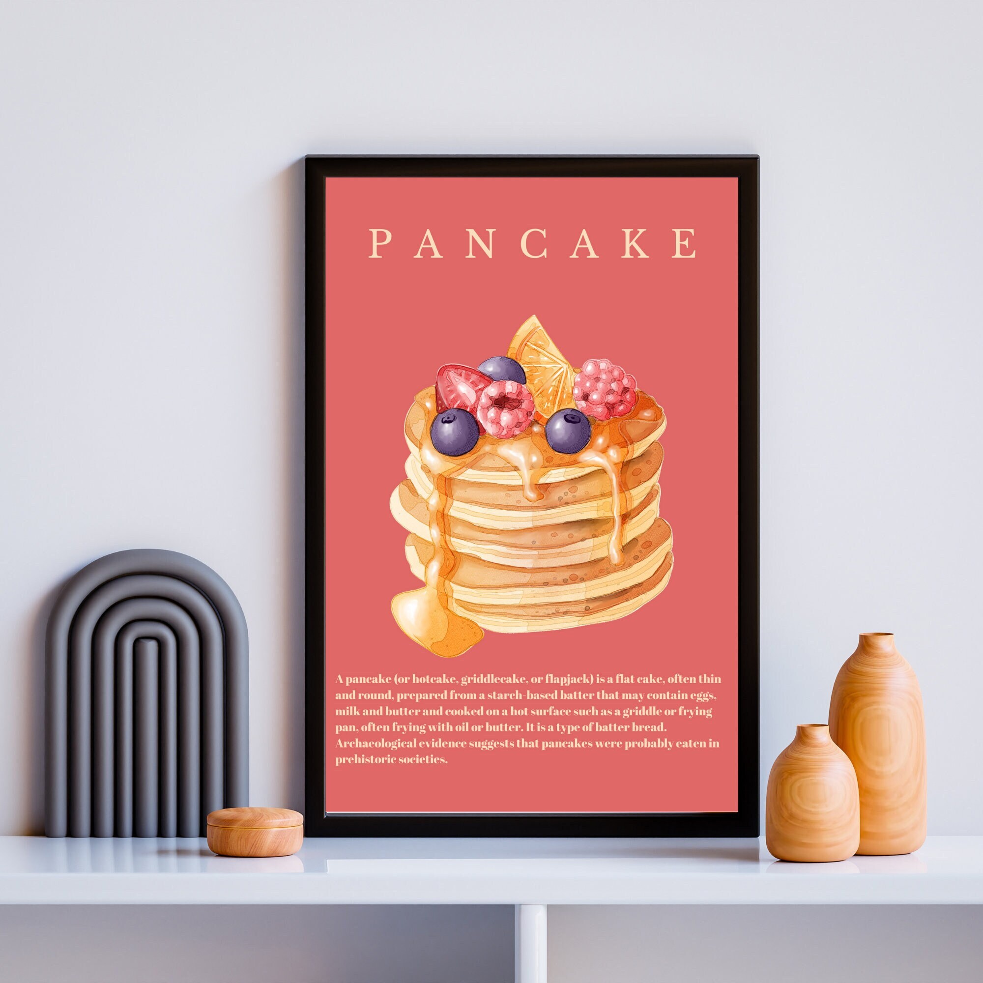 Kitchen Wall Art, Pancake Print, Strawberry Blueberry Chocolate Pancake