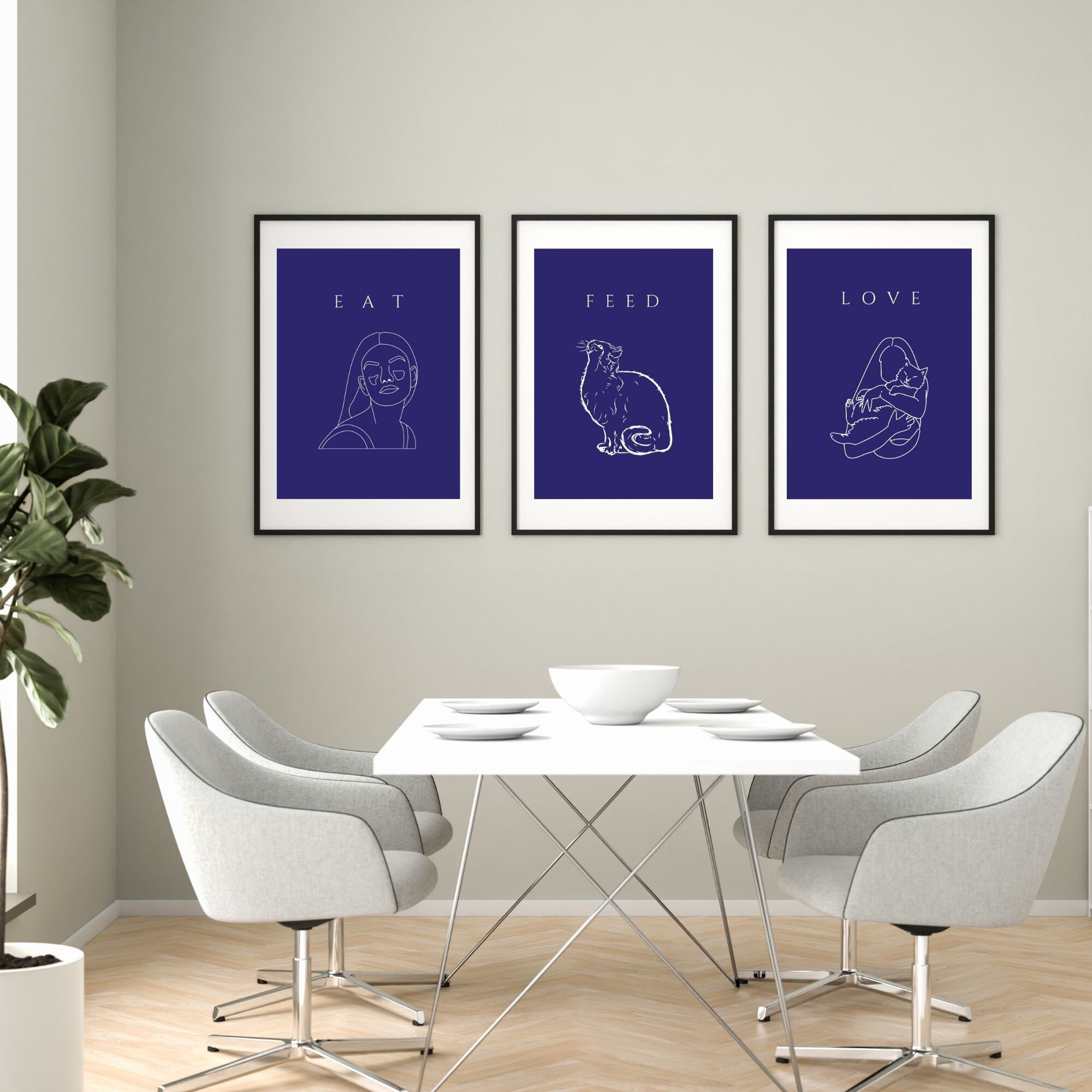 Indigo Poster Set of 3 Printable Kitchen Wall Poster Gifts Etsy