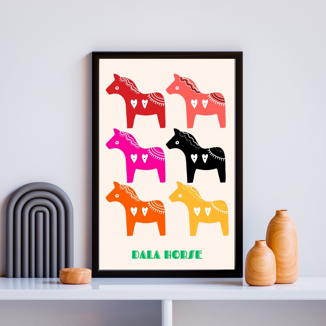 Swedish Dala Horse Poster, Digital Poster, Printable Digital Poster, Swedish Home Decor, Wall ...