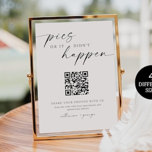 Segnale QR Code Foto di nozze, foto o non è successo, Segnale foto di nozze, Codice QR amore matrimonio, Segnale tavolo ricevimento Download immediato Canva