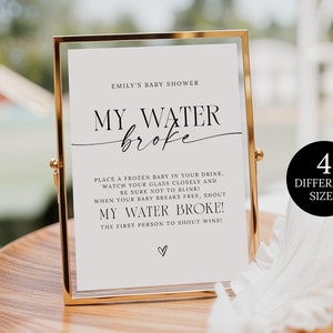 My Water Broke Baby Shower Game Printable, My Water Broke Game, Minimalist Baby Shower, Ice Cube Baby Sign, Baby Shower Game Template Canva