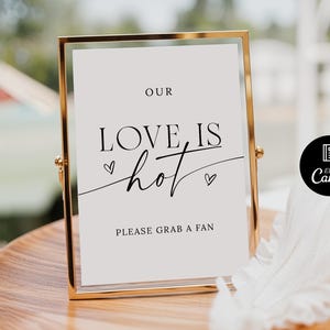 Plantilla de letrero "Nuestro amor es ardiente", letrero imprimible para fans de bodas, letrero "Toma un fan", letrero para ceremonias de boda, refranes de boda, tarjeta "Nuestro amor es ardiente"